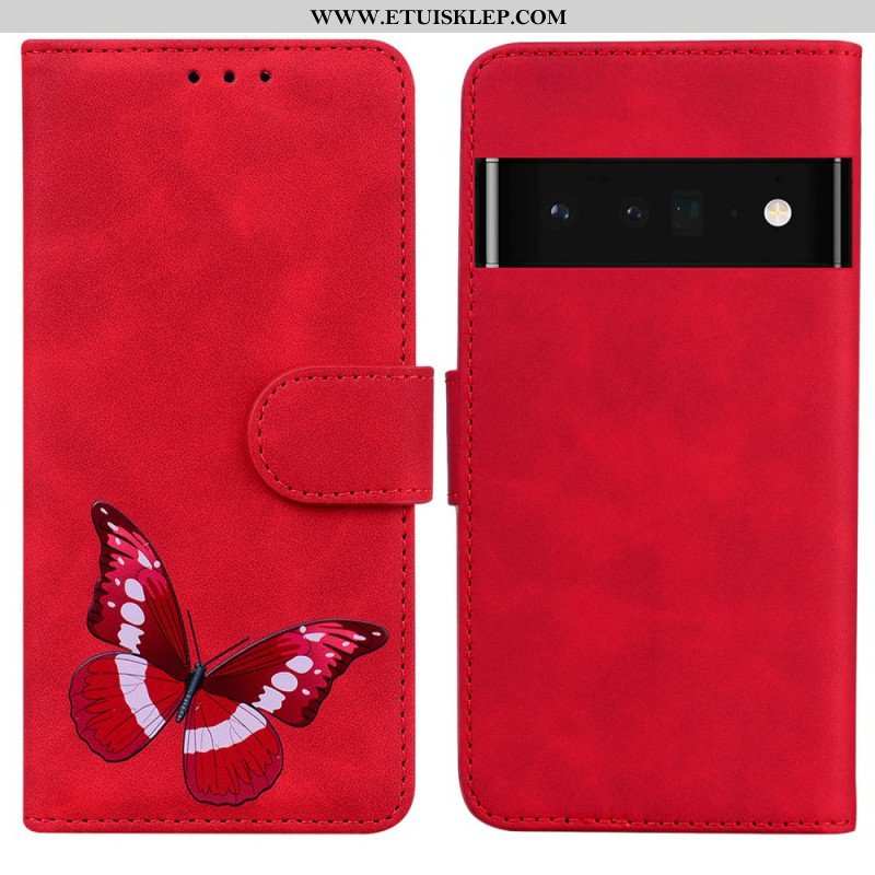 Etui Folio do Google Pixel 6 Pro Motyl Dotykający Skóry